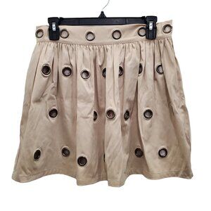 Kariss‎ Women's Tan Large Grommet Short Fit N Flare Mini Skater Skirt Size M